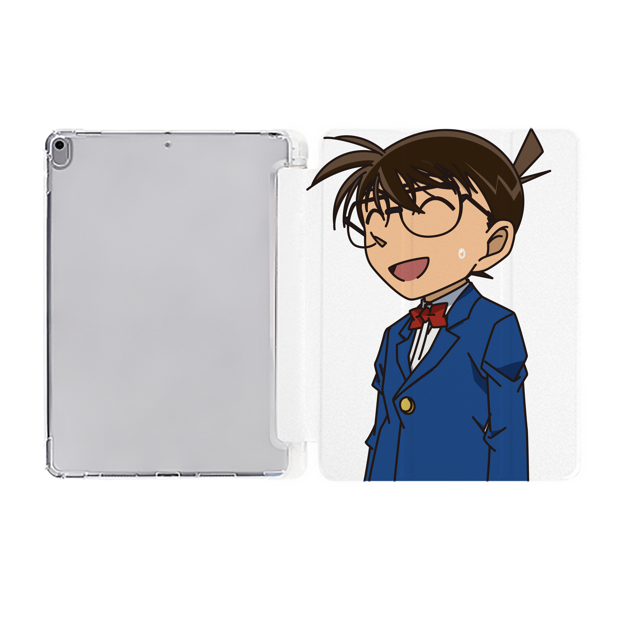 （画像用） 名探偵コナン 江戸川 コナン Detective Conan Conan Edogawa IPad ケース ペン収納付き 三つ折りスタンド PUレザー×シリコン 対応機種9.5/10.5/10.9インチ